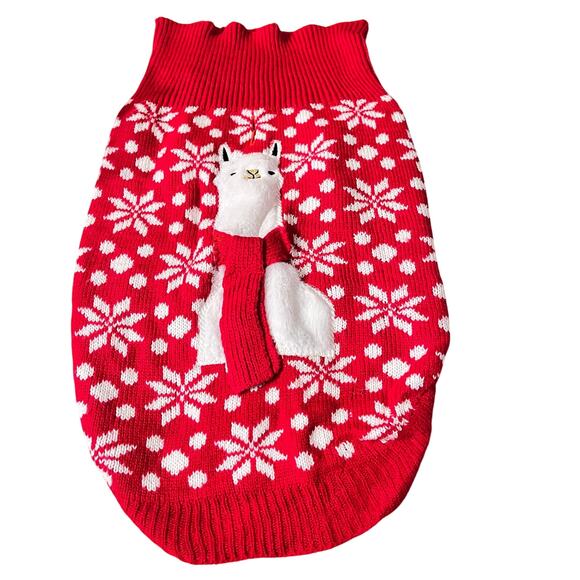 LLama Dog WInter Sweater M Red White Snow lakes - Picture 1 of 7